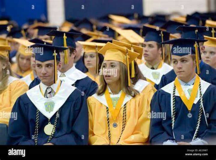 Cap and gown Commencement high school graduation ceremonies at Port