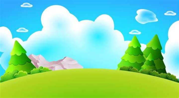 Cartoon Hill 3d Cartoon Landscape, A Tree On A Green Field, Hills And