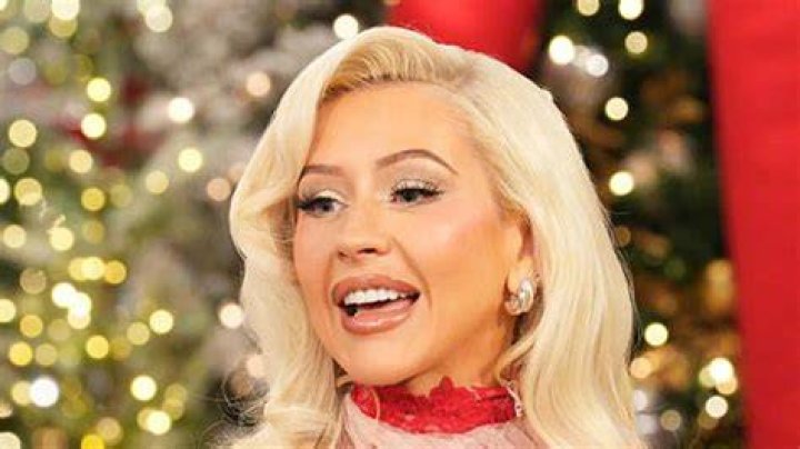 Christina Aguilera Is Festive in Plunging Plaid Suit & Tall Stilettos