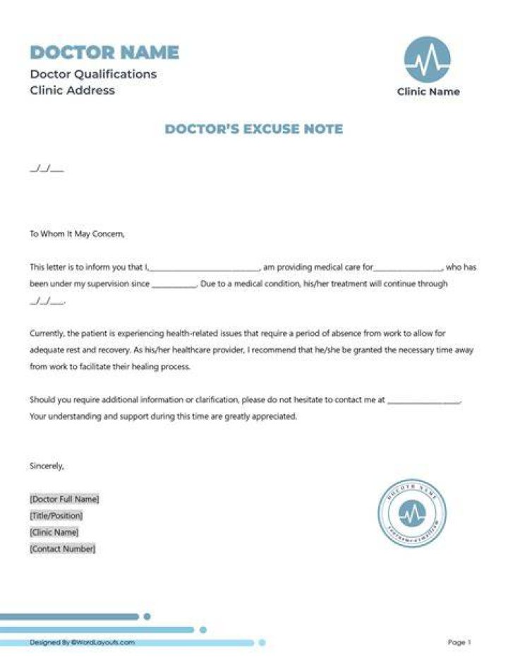 Doctors excuse note