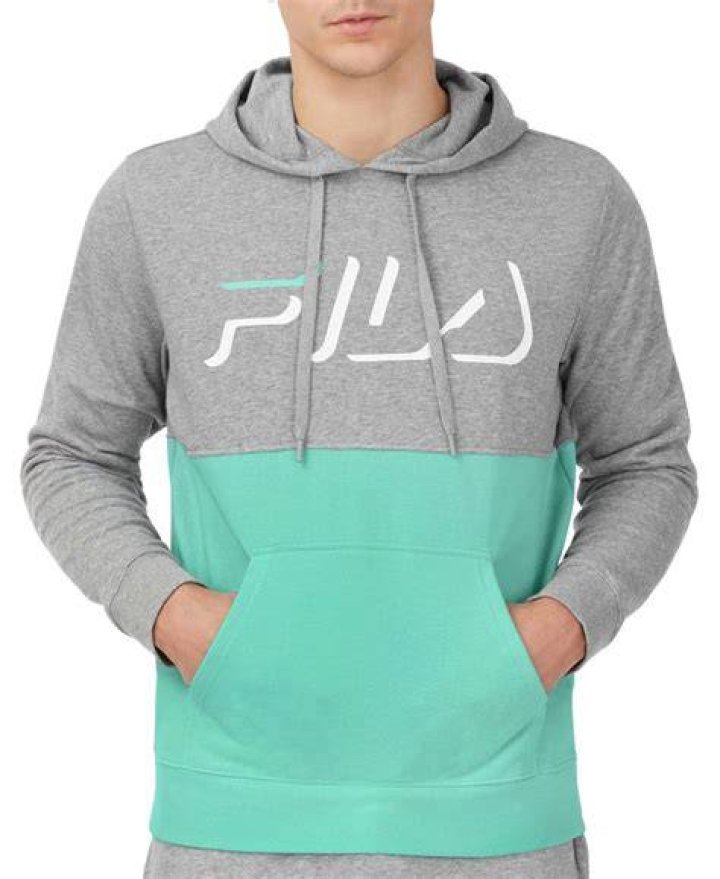 FILA Mens Maeryn Colorblocked Logo Hoodie, Navy/White, Sz L Multi