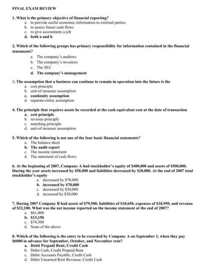 Final Exam Review Answer Key