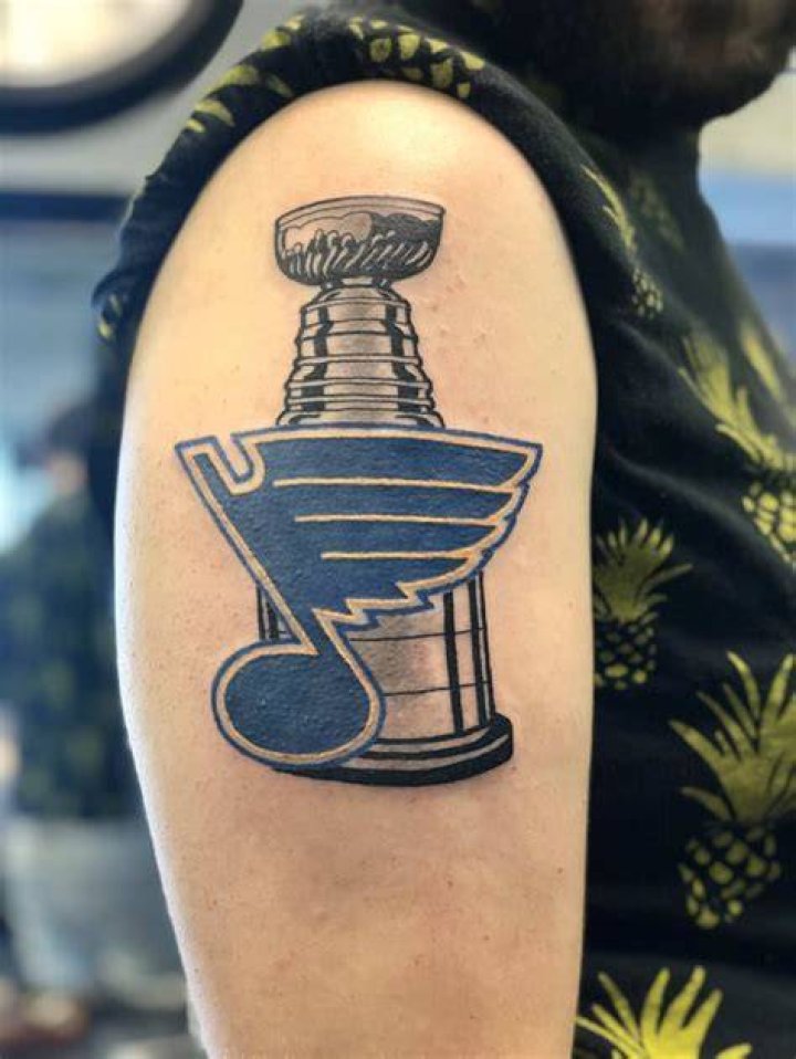 Finally got my Blues Stanley Cup tattoo. Done by Wolfman at St. Charles