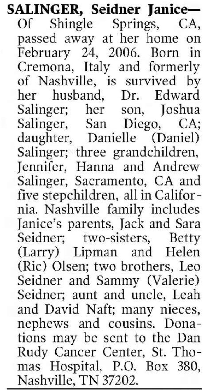 Janice Salinger (19512006) Obituary