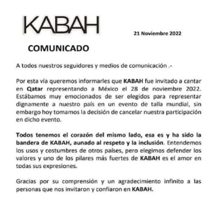 Kabah rechaz&oacute; cantar en Qatar en apoyo a la comunidad LGBT