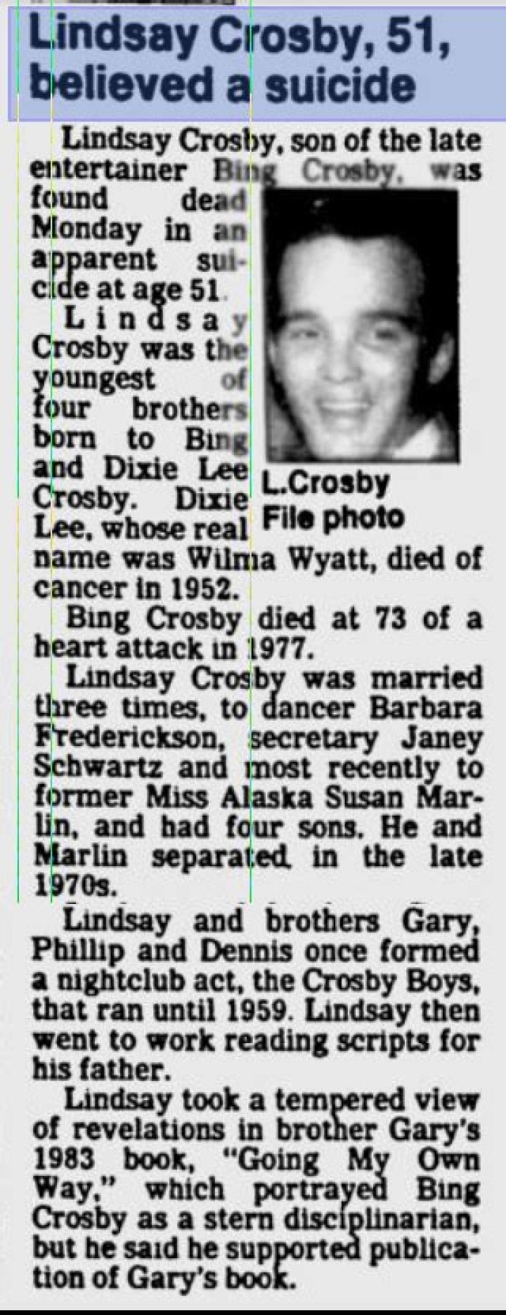 Lindsay Crosby Found a GraveFound a Grave