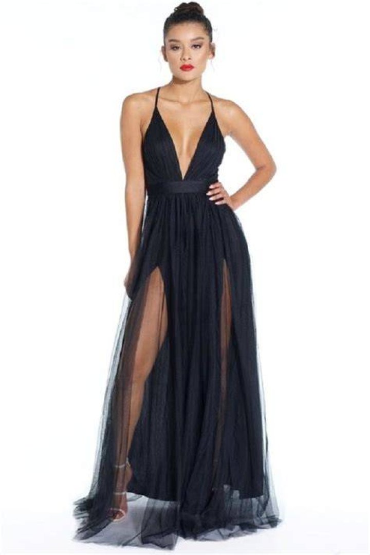 luxxel Tulle Maxi Dress Simple prom dress, Evening dresses, V neck