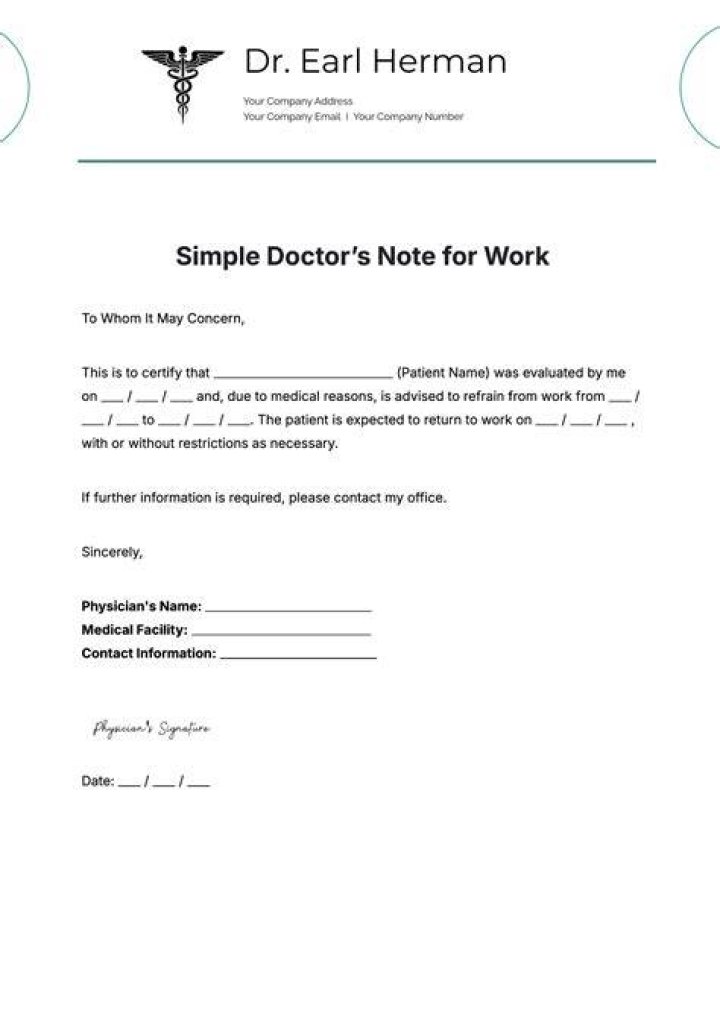 Medical note for work
