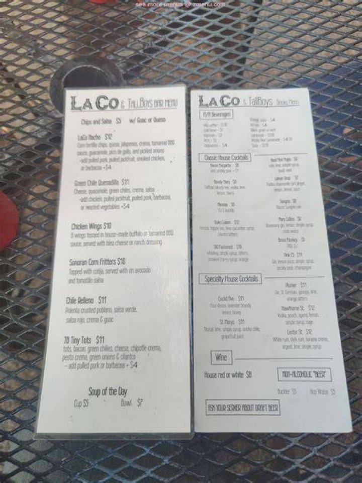 Menu at LaCo Tucson Outdoor Downtown Tucson Restaurant, Tucson