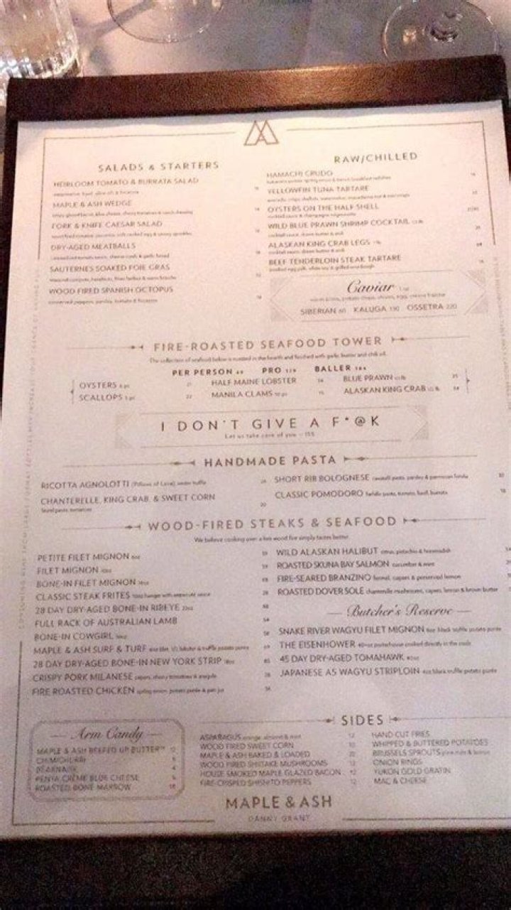 Menu at Maple & Ash steakhouse, Scottsdale, E Camelback Rd 130