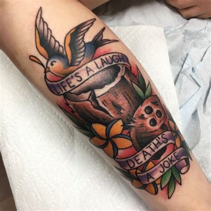 My fresh Monty Python calf piece by Monika Vanasse at Archive Tattoo