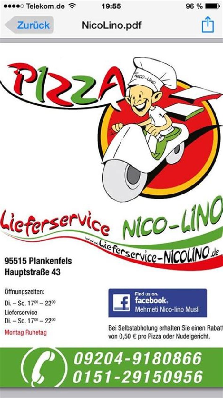 NicoLino Lieferservice Plankenfels Speisekarte
