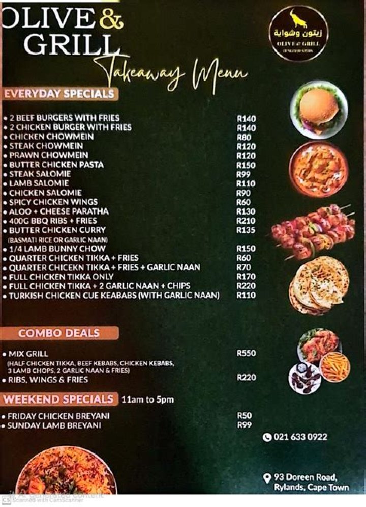Order Olive & Grill, Rylands Menu Delivery Online Cape Town Menu