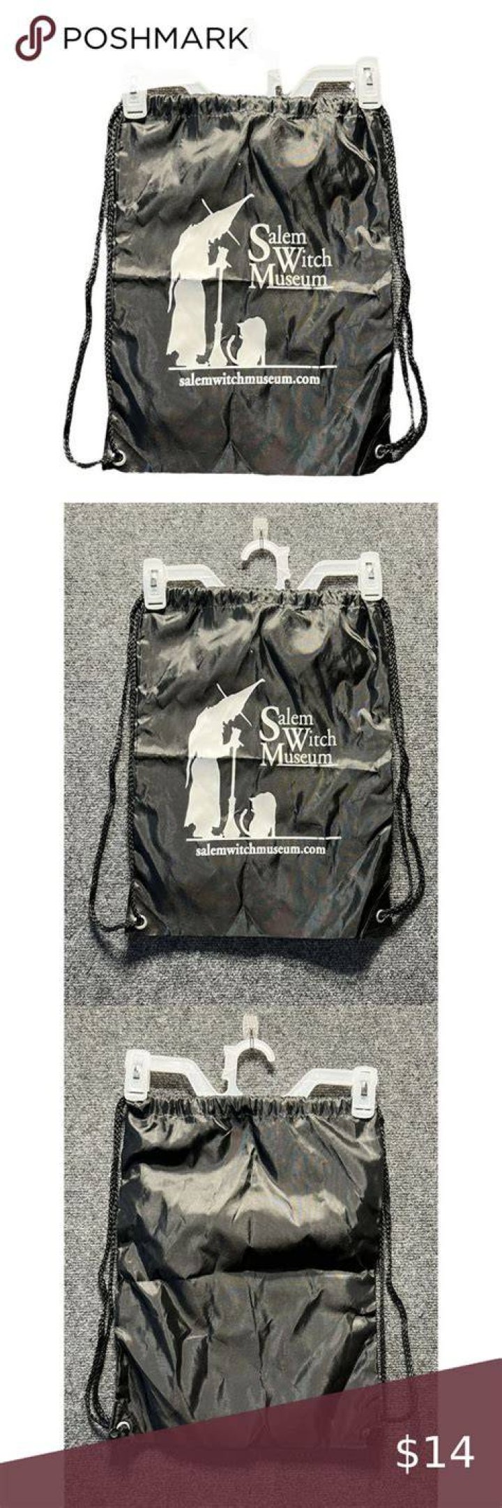 Salem Witch Museum Promotional Drawstring Bag 2014 Salem, MA Cat Broom