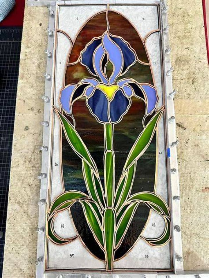 Stain glass panel Blue iris flower Tiffany gift for Easter Etsy