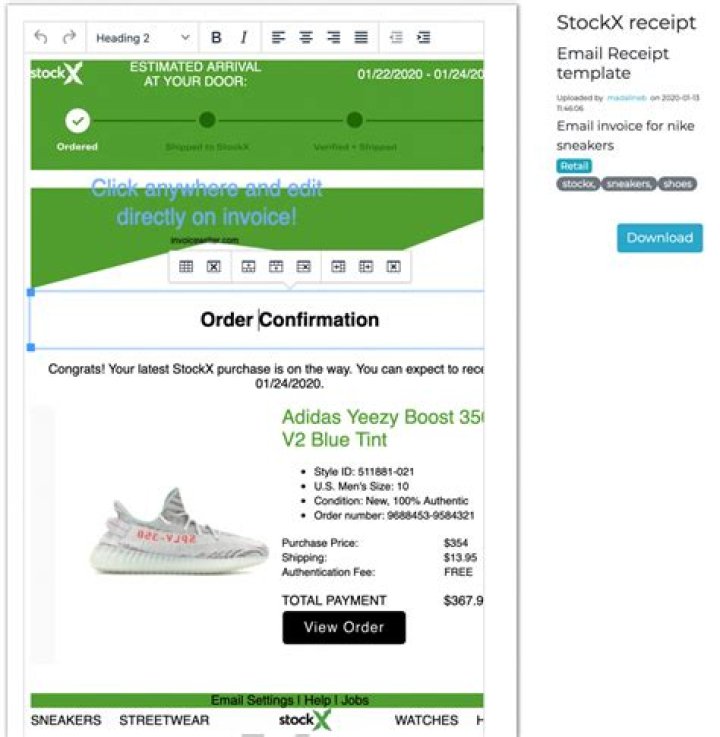 StockX Email Receipt &mdash; HYPECEIPT