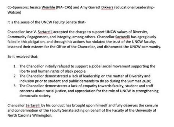UNCW Faculty Censure Chancellor for Lack of Empathy for Racial Justice
